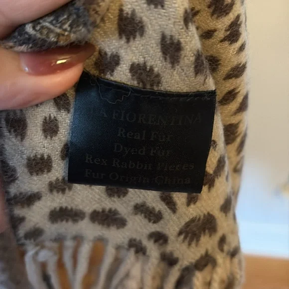 LA FIORENTINA Rex Rabbit Fur Wool Reversible scarf wrap shawl wrap Brown tan